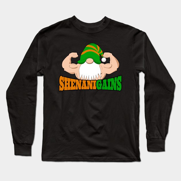 Irish Muscular Gnome Bodybuilder St Patricks Day Flexing Shenanigains Fitness Gym Workout Gift Long Sleeve T-Shirt by HypeProjecT